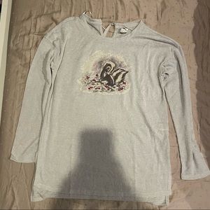 LC Lauren Conrad Gray Long Sleeve Tee with Skunk Design